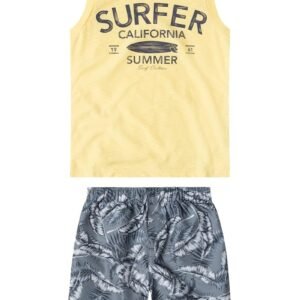 Sleeveless Shirt and Dark Floral Short Summer Set Clothes