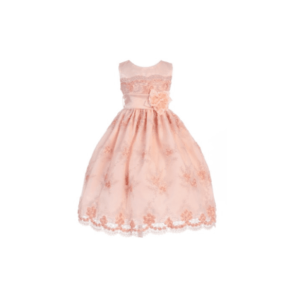 Peach Embroidered Flower girl dress