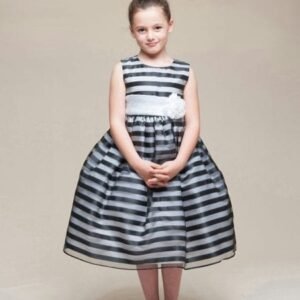 Flowered Ribbon Striped Girl Dress
