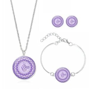 Mandala Purple Bohemian Necklace Bracelet and Earring 3pcs Set
