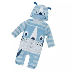 Dog Design Striped Blue Baby Romper