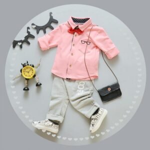 Casual Long Sleeve Polo with Bow tie Set