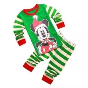 Striped Green Mickey Mouse Christmas Pajama Set